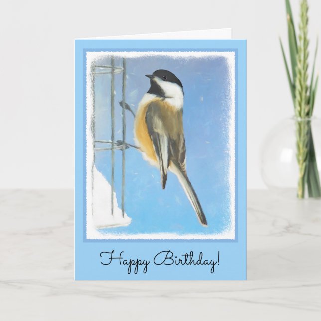 Carte Bickadee sur la peinture d'alimentation - Oiseaux  (Devant)