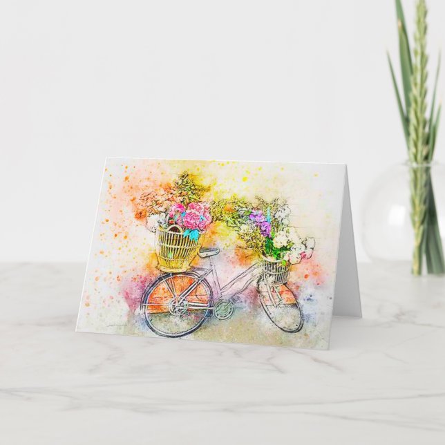 Carte Bicyclette et fleurs  (Devant)