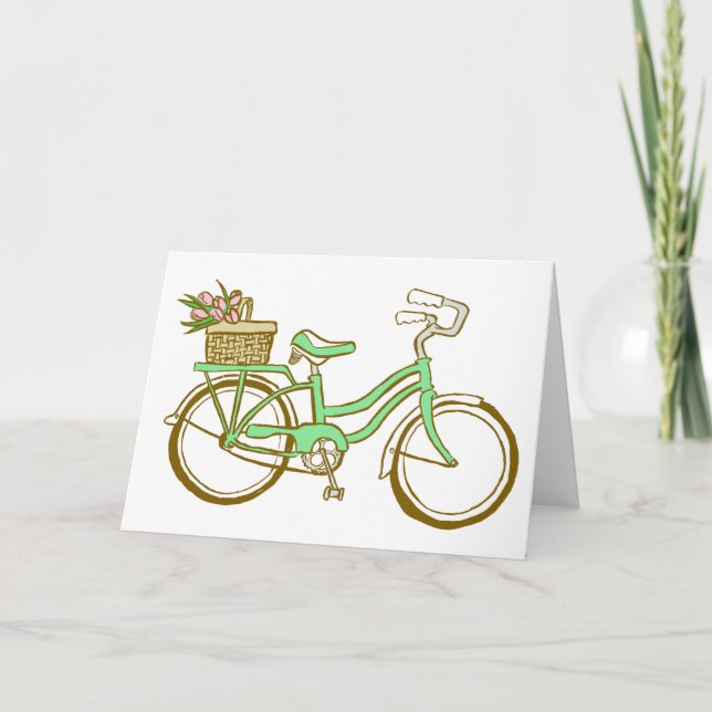 Carte Bicyclette mignonne avec des tulipes (Devant)