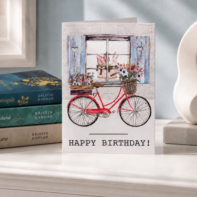 Carte Bicyclette rouge avec panier à fleurs Anniversaire (Créateur téléchargé)