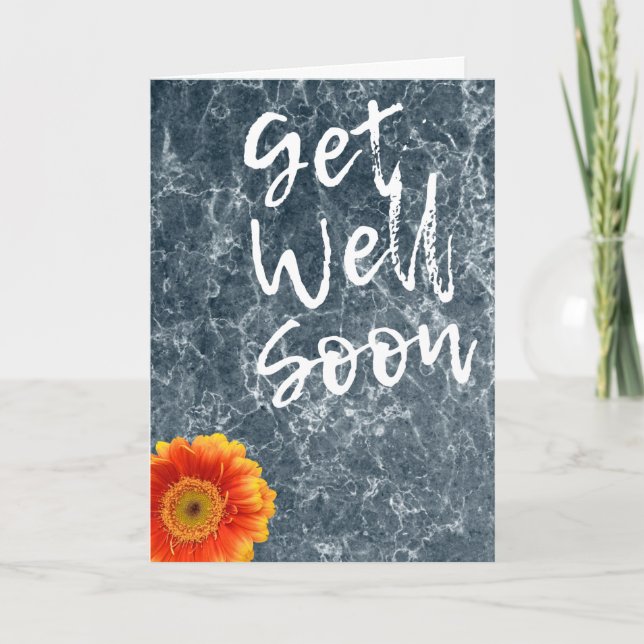 Carte Bien Bientôt Texture de marbre avec Fleur (Devant)