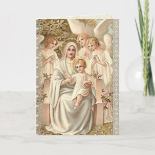 Carte Bienheureuse Mère avec Bébé Jésus Anges d'annivers