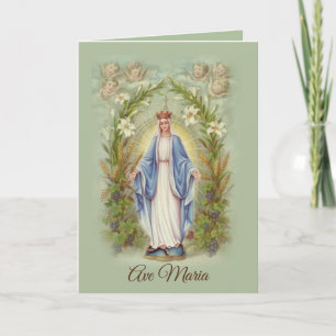 Carte Bienheureuse Vierge Marie avec Anges et Fleurs