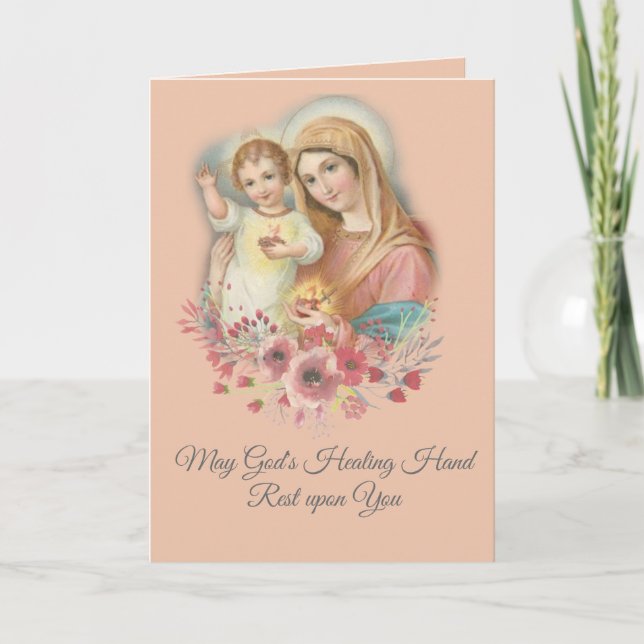 Carte Bienheureuse Vierge Marie Bébé Jésus Fleurs Se Por (Devant)