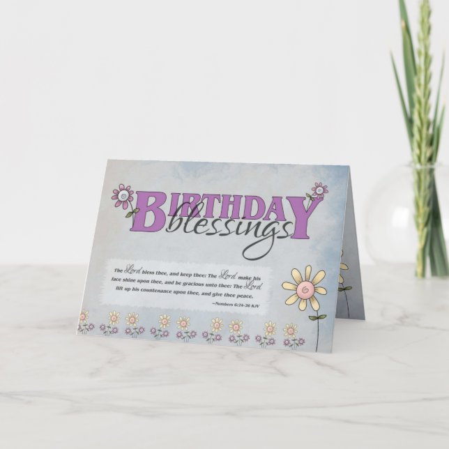 Carte Bienheureux Anniversaire fleurs & verset biblique (Devant)
