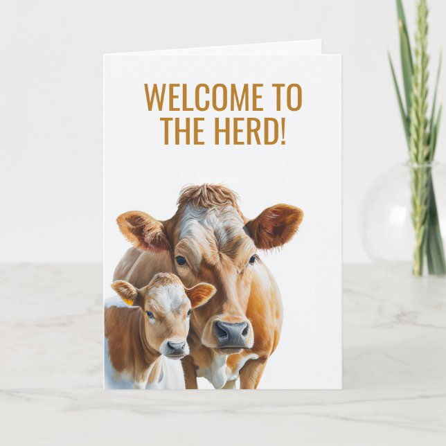 Carte Bienvenue à la Baby Shower de la Vache et du Veau  (Devant)