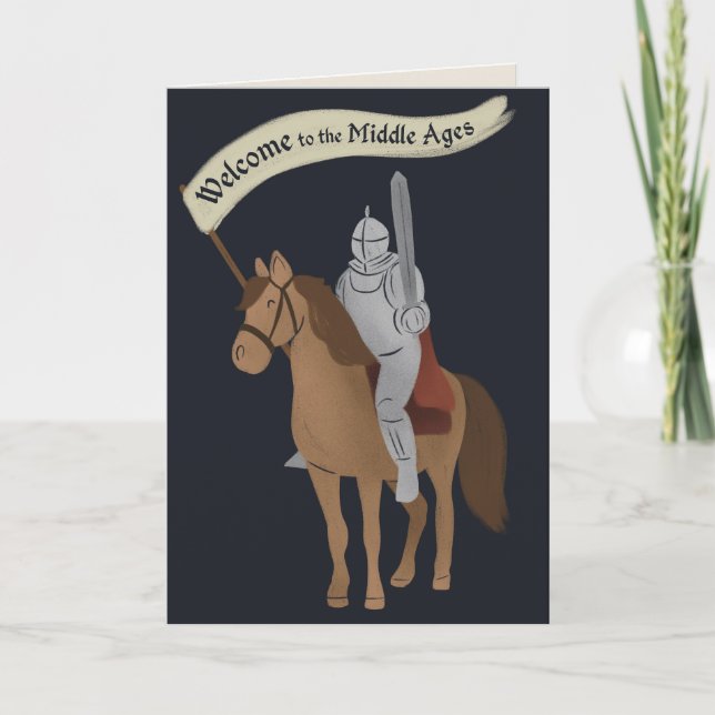 Carte Bienvenue à l'Anniversaire du Chevalier du Moyen Â (Devant)