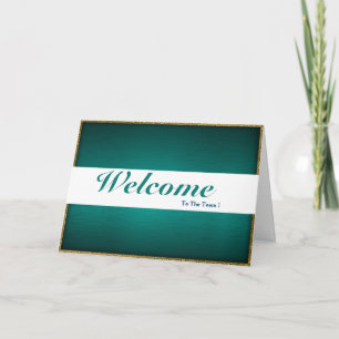 Carte Bienvenue À L'Équipe Blanc Minimal Bleu Badge