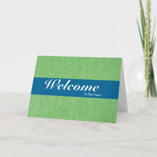 Carte Bienvenue À L'Équipe Blanc Minimal Bleu Badge