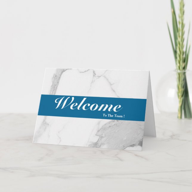 Carte Bienvenue À L'Équipe Blanc Minimal Bleu Badge (Devant)