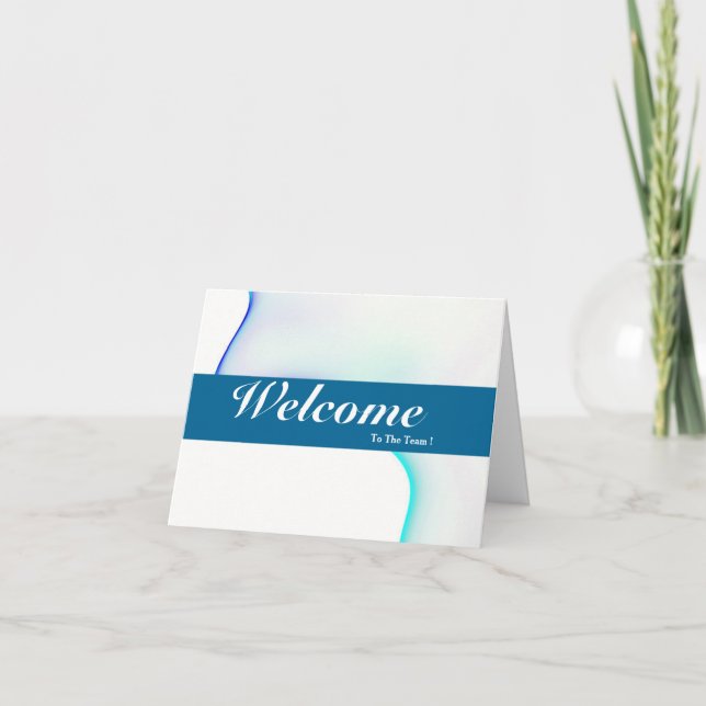 Carte Bienvenue À L'Équipe Blanc Minimal Bleu Badge (Devant)