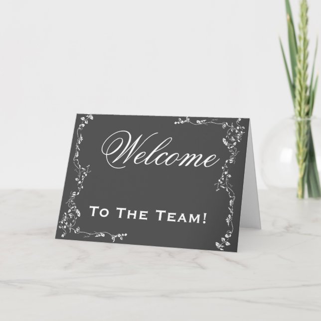 Carte Bienvenue À L'Équipe Flore Fleur Noir & Blanc (Devant)