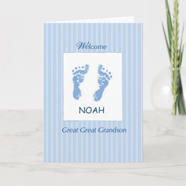 Carte Bienvenue Baby Great Great Grandson Empreintes Ble (Devant)