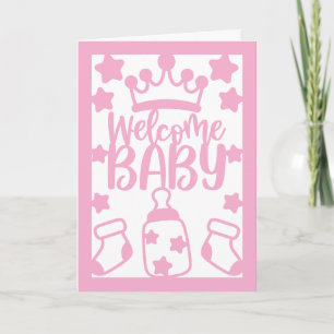 Carte Bienvenue Bébé en Rose (pouvant être personnalisé)