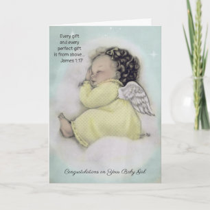 Carte Bienvenue Bébé Fille Ange sur un Nuage