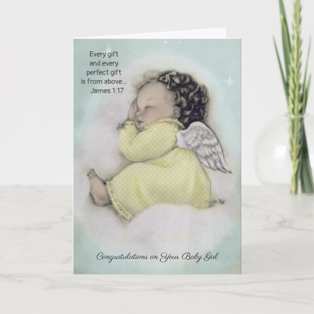 Carte Bienvenue bébé fille Angel sur le nuage (Devant)