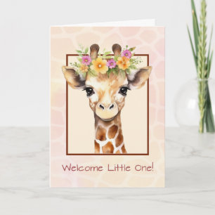 Carte Bienvenue bébé fille douce Safari Jungle Giraffe