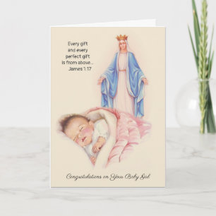 Carte Bienvenue Bébé Fille Vierge Marie Catholique