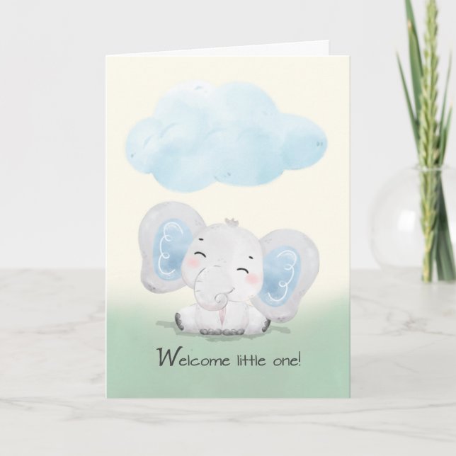 Carte Bienvenue dans la famille Nouvel éléphant mignon b (Devant)