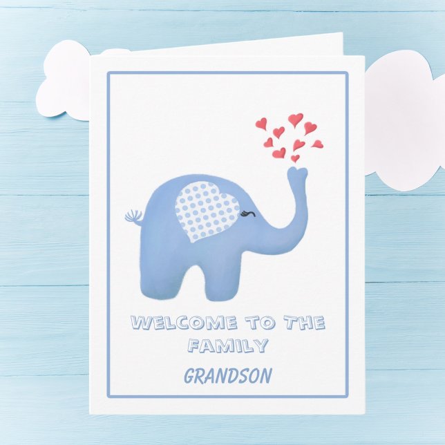 Carte Bienvenue dans la famille Petit-fils bébé éléphant (Créateur téléchargé)