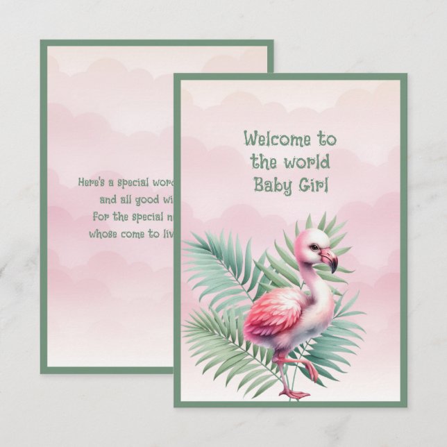 Carte Bienvenue dans le monde Bébé Fille  (Devant / Derrière)