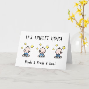Carte bienvenue, félicitations à vos garçons triplés,