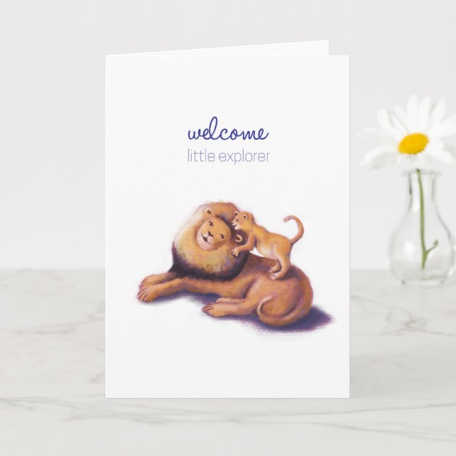 Carte Bienvenue Petit Lion Explorateur (Petite plante)