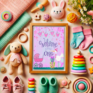 Carte Bienvenue Petit Un Bébé Fille Cute Poussette