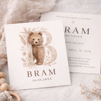 Carte Bière Monogram Neutraaal Animal de la forêt Garçon