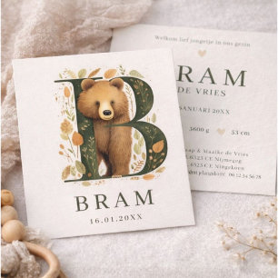 Carte Biére Monogramme Animal de la forêt verte Garçon N