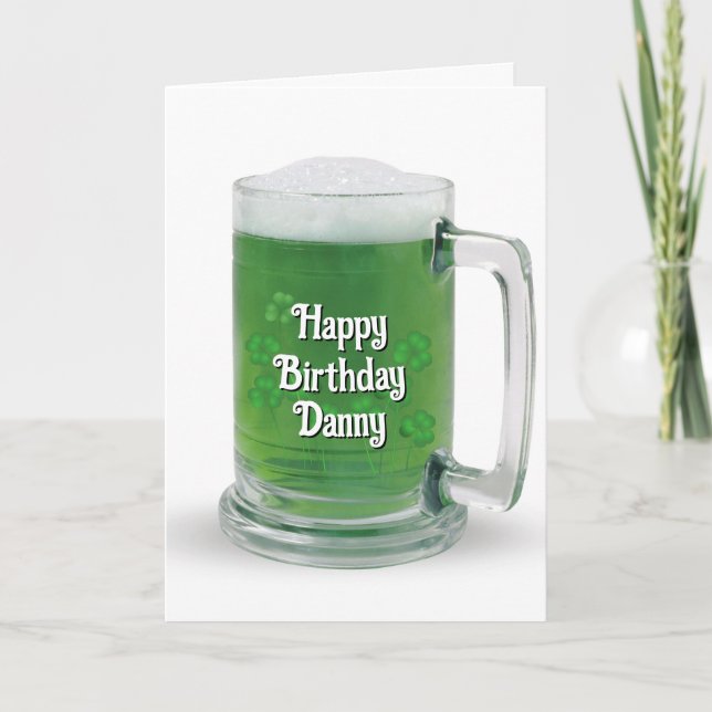 Carte Bière verte irlandaise Anniversaire Avec Nom (Devant)