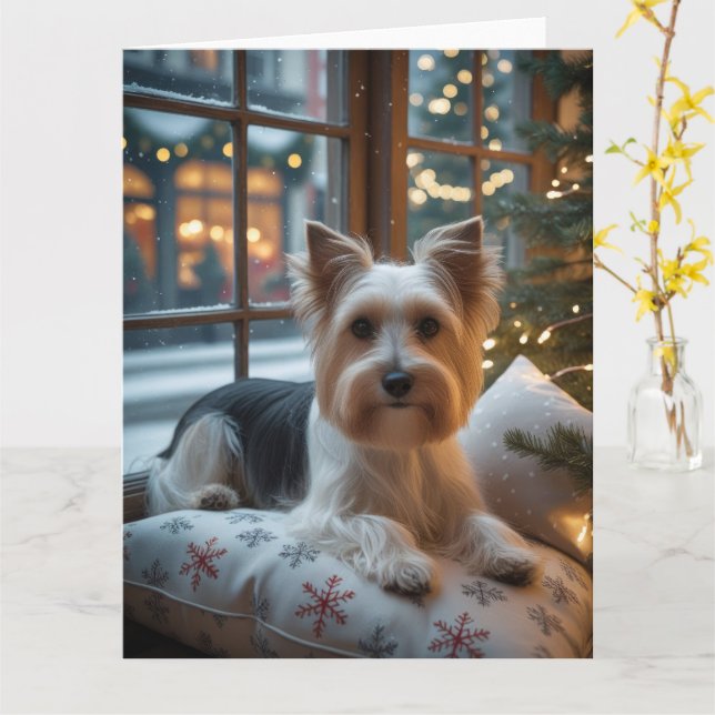 Carte Biewer Terrier Avec Les Lumières De Noël (Fleur jaune)