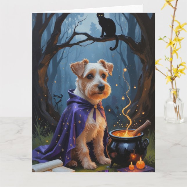 Carte Biewer Terrier Chien Whimsical Halloween Peinture (Fleur jaune)