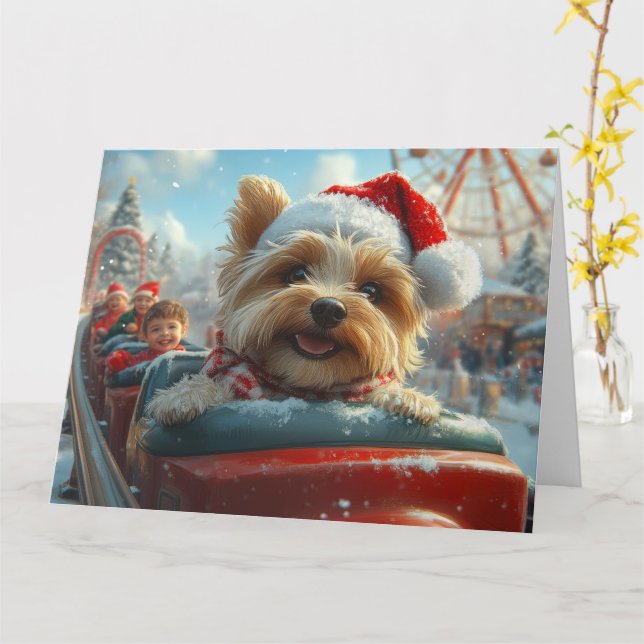 Carte Biewer Terrier Dog Roller Coaster Noël  (Fleur jaune)