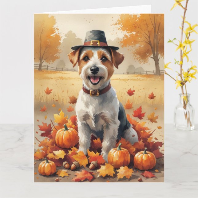 Carte Biewer Terrier en automne Feuilles d'Action de grâ (Fleur jaune)
