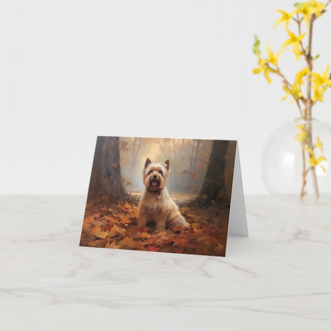Carte Biewer Terrier en automne, les feuilles tombées in (Fleur jaune)