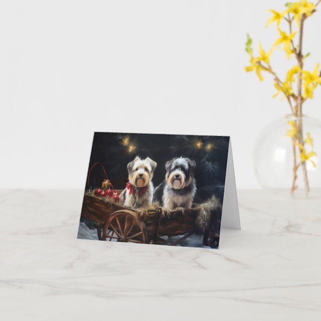 Carte Biewer Terrier enneigé traîneau décor de Noël (Fleur jaune)