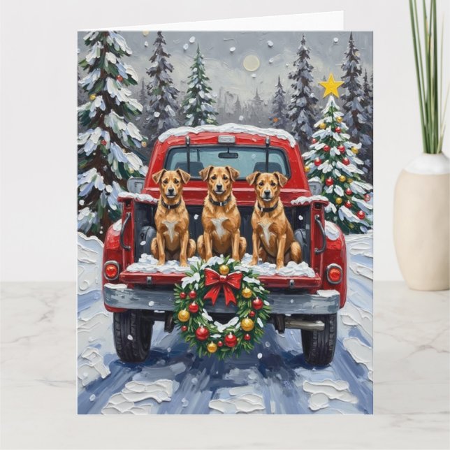 Carte Biewer Terrier Noël Camion Rouge Fêtes (Devant)