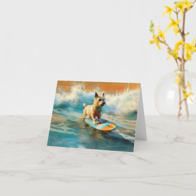 Carte Biewer Terrier Plage Surf Peinture (Fleur jaune)