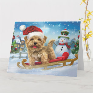 Carte Biewers Terrier Chien dans Sleigh neige Noël