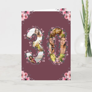 Carte Big 30th Birthday Photo Collage Rose Flower Woman