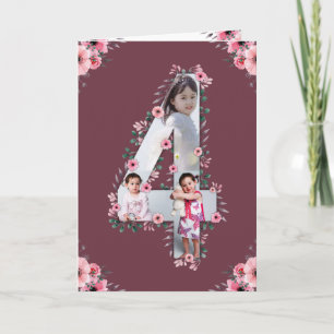 Carte Big 4th Birthday Girl Photo Collage Fleur rose