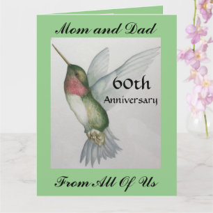 Carte BIG 60th Maman et Papa Bonne Anniversaire Colibri