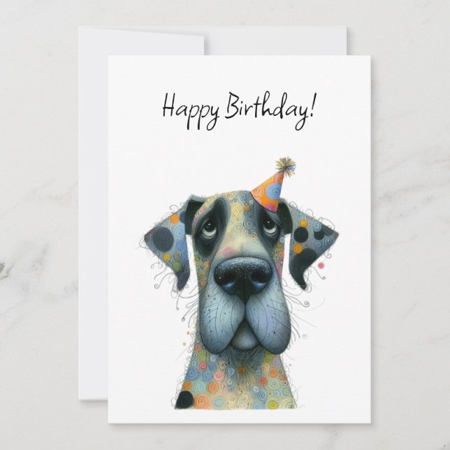 Carte Big Dog in a Tiny Party Hat Birthday Flat (Devant)