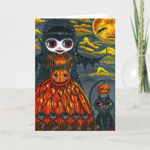 Carte Big Eye Halloween Chat Fée et noir Chat Cute