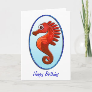 Carte Big Eyed Cartoon Seahorse Anniversaire