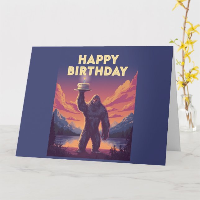 Carte Big Foot Birthday Cryptozoology Art bizarre drôle (Fleur jaune)
