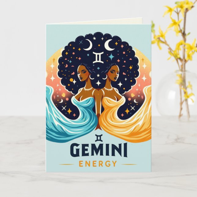 Carte Big Gemini Energy Afro Twin Goddess Anniversaire (Fleur jaune)