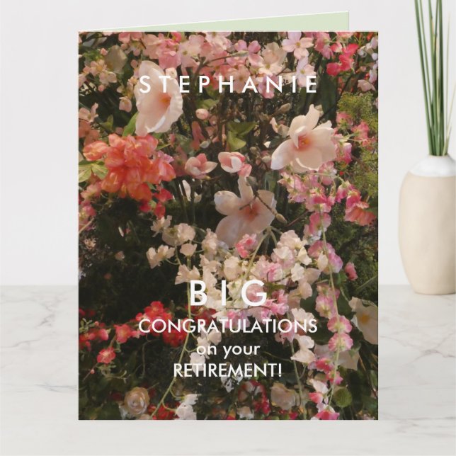 Carte BIG Nom Retraite Félicitations Beaucoup de fleurs (Devant)