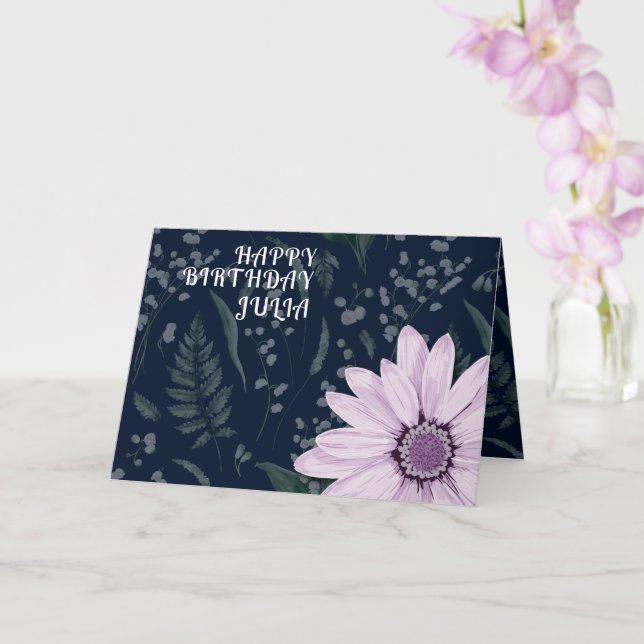 Carte Big Rose Daisy Dark Joyeux Anniversaire Nom person (Orchidée)